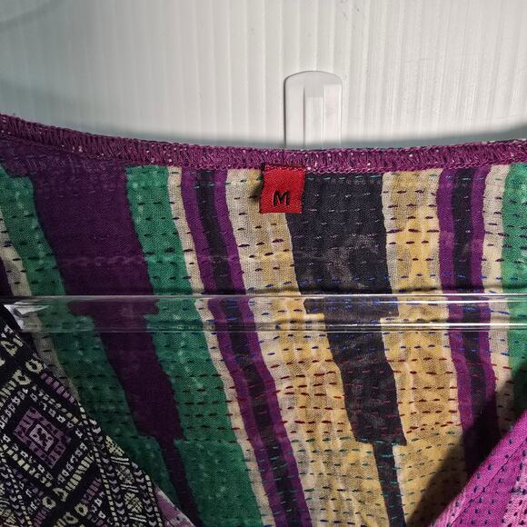 Mieko Mintz Kantha Kimono Dress Long Tunic Multi Color Reversible Lagenlook OS - Picture 7 of 9